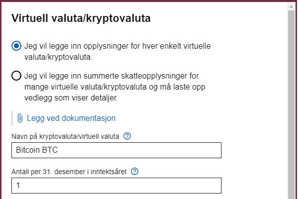 Kryptovaluta i Skattemeldingen