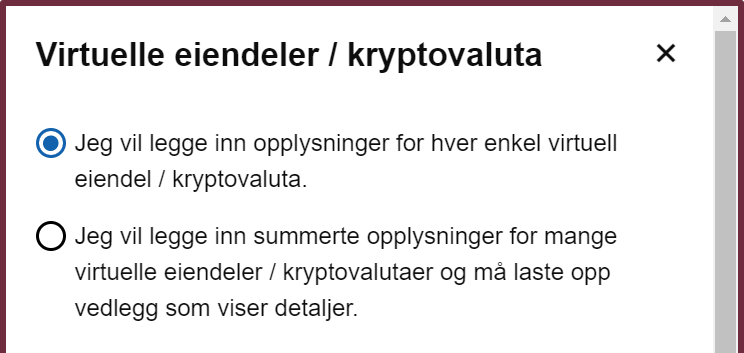 Virtuell eiendel kort, valg