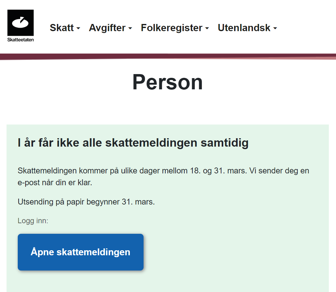 Innlogging skattemelding